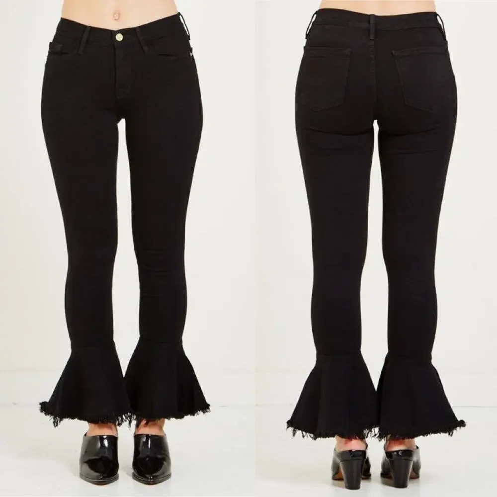 FRAME Denim Le Skinny De Jeanne Flounce Flare Raw Hem Jeans size 25